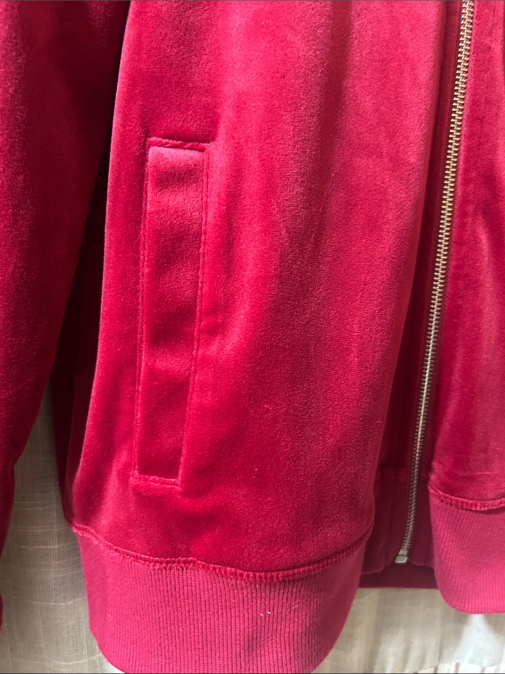 Calvin Klein Deep Red Velour Zip Hoodie with Crystal CK - Picture 5 of 6